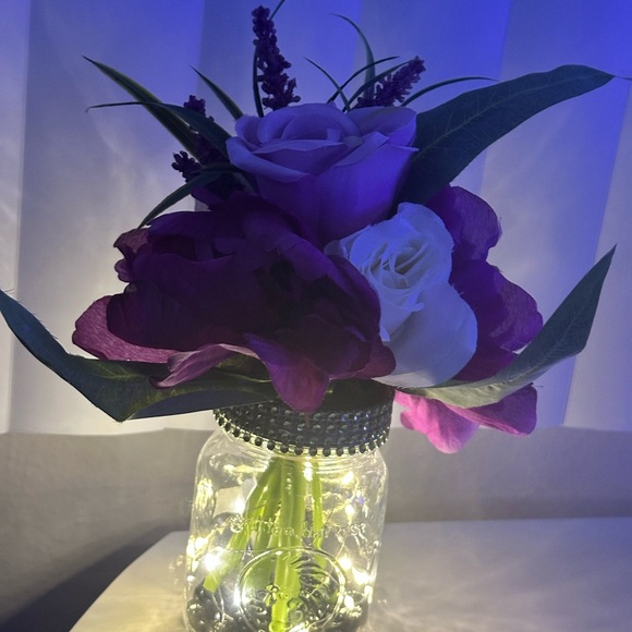 Handmade Faux flower in lighted mason jar. - Picture 3 of 6